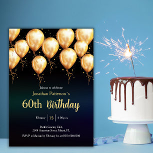 Modern Golden Balloon 60th Birthday Party Invitation