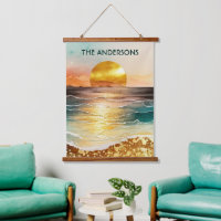 Modern Golden Beach Sunset Signature Wall Art