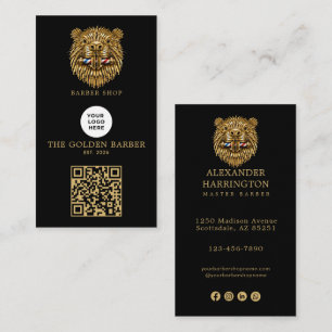 Modern Golden Beaver Barber Shop Logo Qr Code Business Card