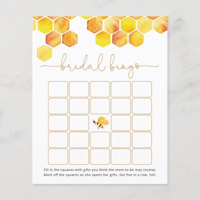 Modern golden bee bridal bingo game card (Front)