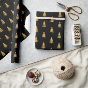 Modern Golden Black Christmas Tree Wrapping Paper