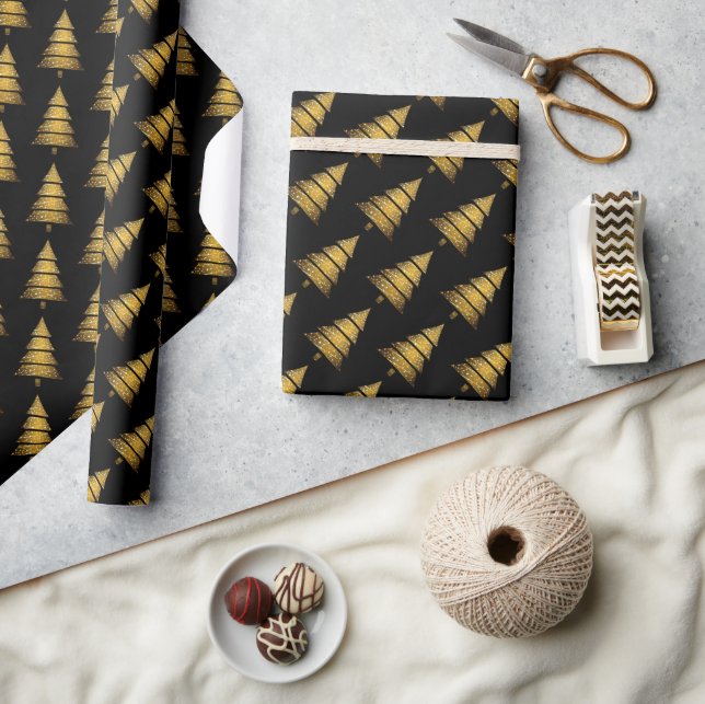 Modern Golden Black Christmas Tree  Wrapping Paper (Crafts)