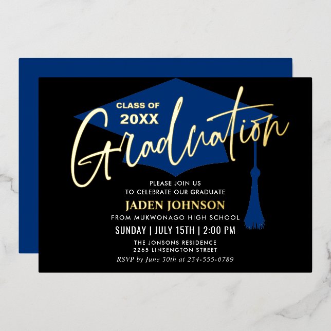 Modern Golden Black Graduation Party (Front/Back)