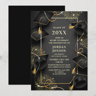 Modern Golden Black Graduation Party Invitation