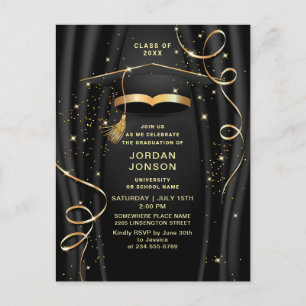 Modern Golden Black Graduation Party Invitation QR Postcard