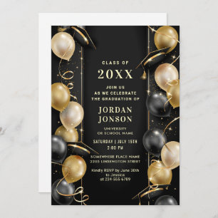 Modern Golden Black Graduation Party QR code Invitation