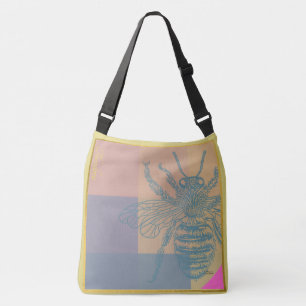 Modern Golden Blue Bee Crossbody Bag