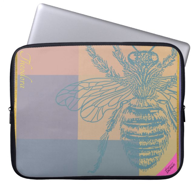 Modern Golden Blue Bee Laptop Sleeve (Front)