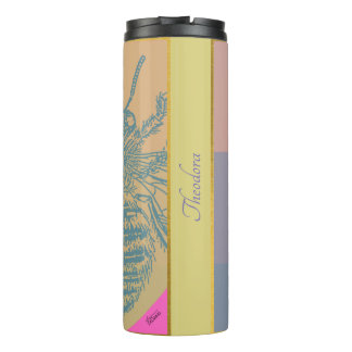 Modern Golden Blue Bee Thermal Tumbler