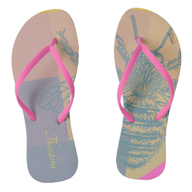 Modern Golden Blue Bee Thongs (Footbed)