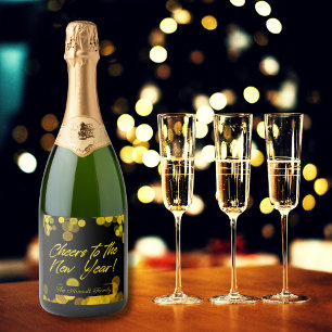 Modern Golden Bokeh Lights Cheers to New Year Sparkling Wine Label
