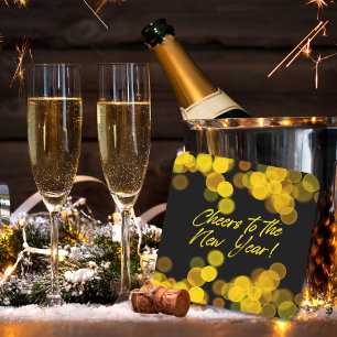 Modern Golden Bokeh Lights Cheers to New Year Square Paper Coaster