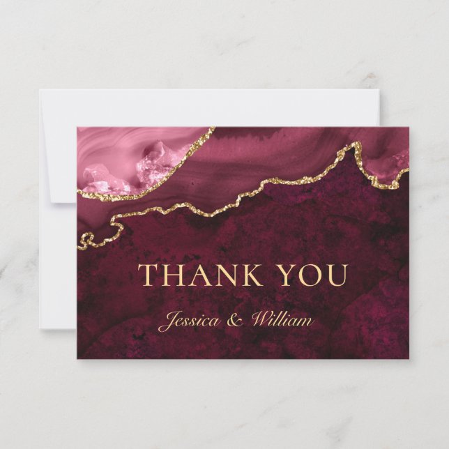 Modern Golden Burgundy Marble Agate Thank You Card (Front)