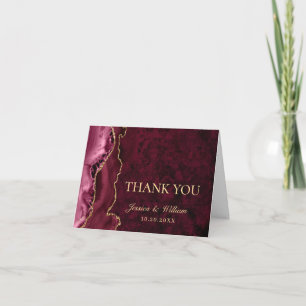 Modern Golden Burgundy Marble Agate Thank You Card
