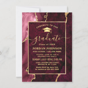 Modern Golden Burgundy Marble Graduation Party  Invitation