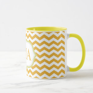 modern golden chevron stripes monogram initials mug