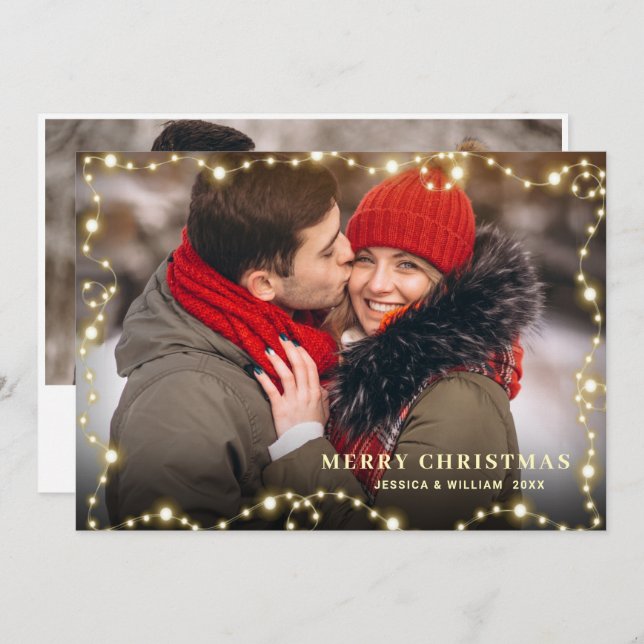Modern Golden Christmas 2 PHOTO Greeting Holiday Card (Front/Back)