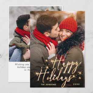 Modern Golden Christmas 2 PHOTO Greeting Holiday Card