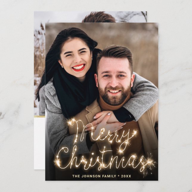 Modern Golden Christmas 2 PHOTO Greeting Holiday Card (Front/Back)