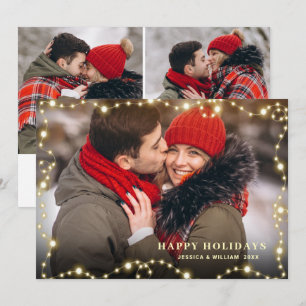 Modern Golden Christmas 3 PHOTO Greeting Holiday Card
