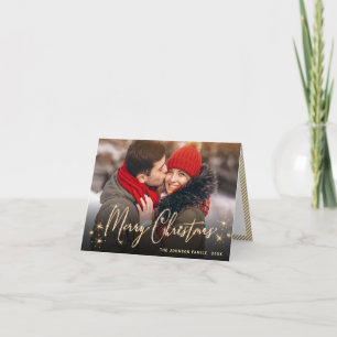 Modern Golden Christmas 3 PHOTO Greeting Holiday Card