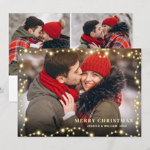 Modern Golden Christmas 3 PHOTO Greeting Holiday Card