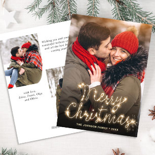 Modern Golden Christmas 3 PHOTO Greeting Holiday Card