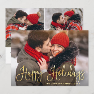 Modern Golden Christmas 3 PHOTO Greeting Holiday Card