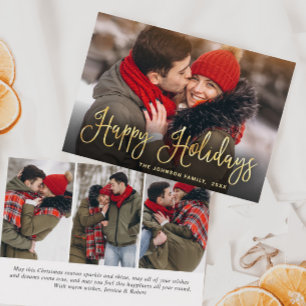 Modern Golden Christmas 4 PHOTO Greeting Holiday Card