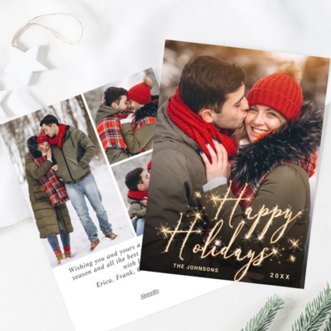 Modern Golden Christmas 4 PHOTO Greeting Holiday Card (Creator Uploaded)