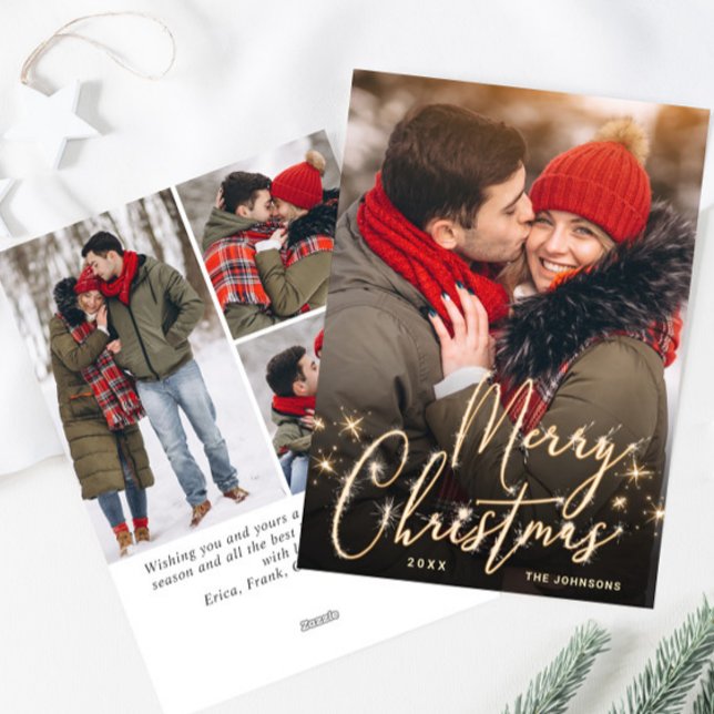 Modern Golden Christmas 4 PHOTO Greeting Holiday Card (Creator Uploaded)