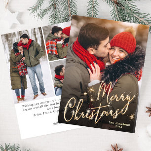 Modern Golden Christmas 4 PHOTO Greeting Holiday Card