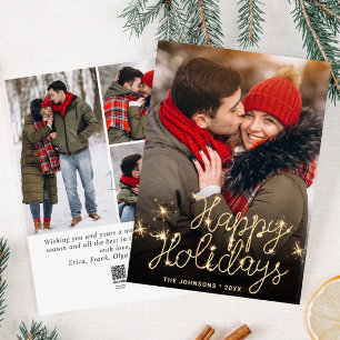 Modern Golden Christmas 4 PHOTO Greeting Holiday Card