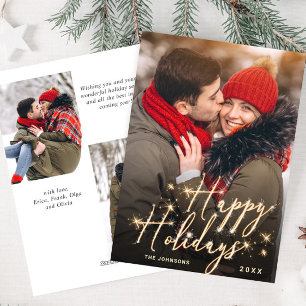 Modern Golden Christmas 5 PHOTO Greeting Holiday Card