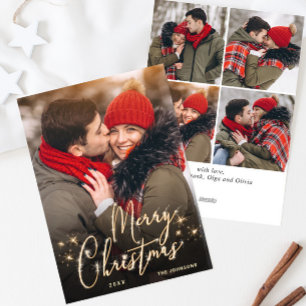Modern Golden Christmas 5 PHOTO Greeting Holiday Card