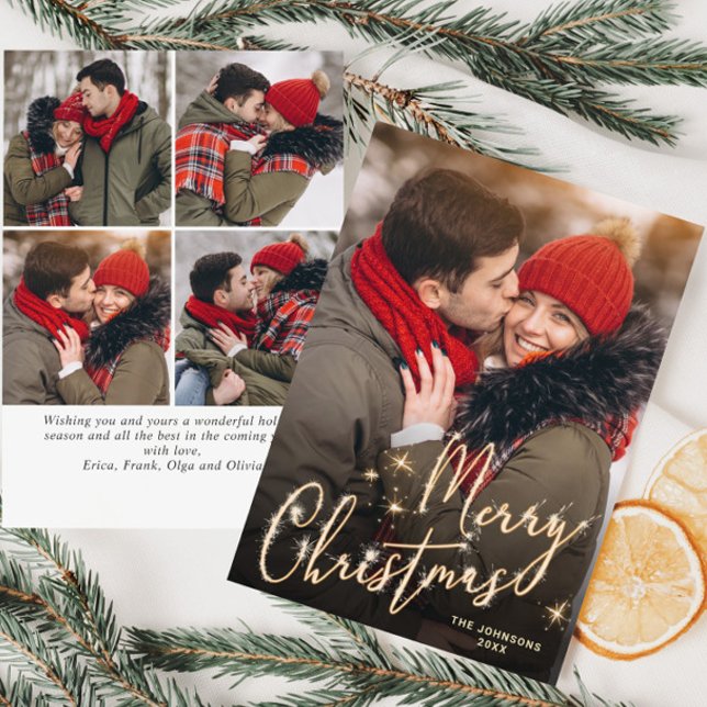 Modern Golden Christmas 5 PHOTO Greeting Holiday Card (Creator Uploaded)