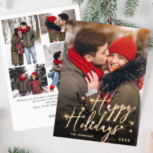 Modern Golden Christmas 5 PHOTO Greeting Holiday Card