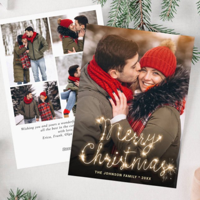 Modern Golden Christmas 5 PHOTO Greeting Holiday Card (Creator Uploaded)