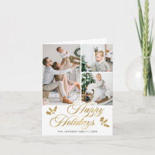 Modern Golden Christmas 5 PHOTO Greeting Holiday Card