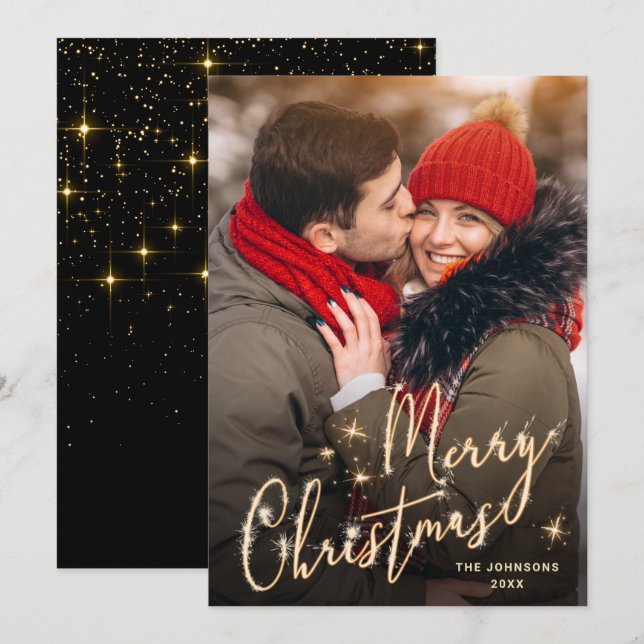 Modern Golden Christmas PHOTO Greeting Holiday Card (Front/Back)