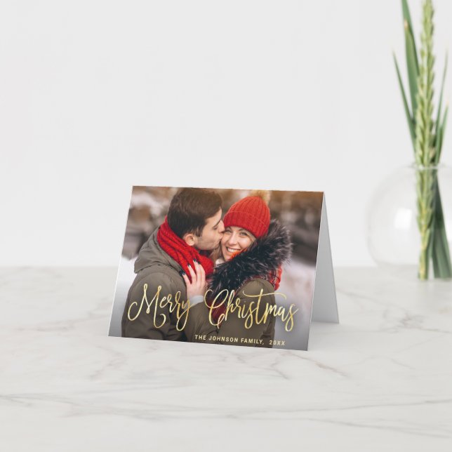 Modern Golden Christmas PHOTO Greeting Holiday Card (Front)