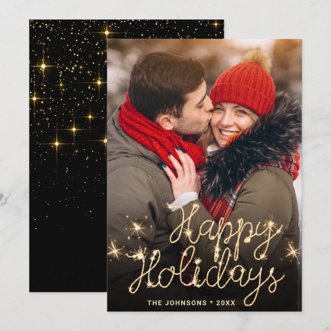Modern Golden Christmas PHOTO Greeting Holiday Card (Front/Back)