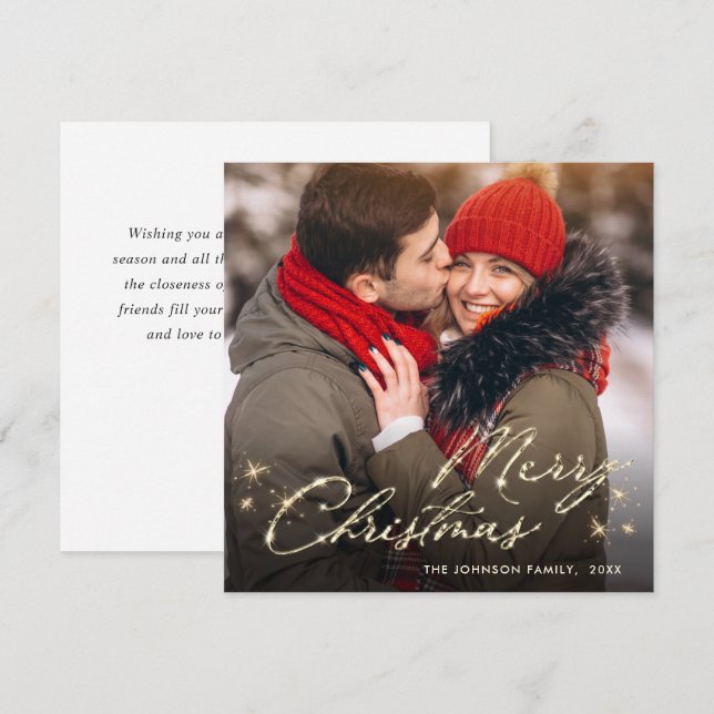 Modern Golden Christmas PHOTO Greeting Holiday Card (Front/Back)