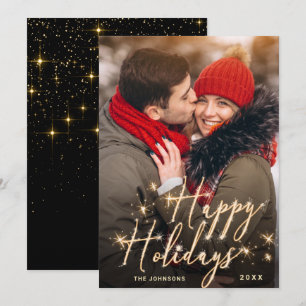 Modern Golden Christmas PHOTO Greeting Holiday Card