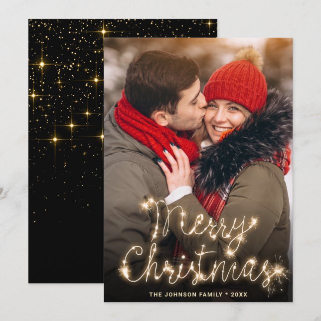 Modern Golden Christmas PHOTO Greeting Holiday Card (Front/Back)