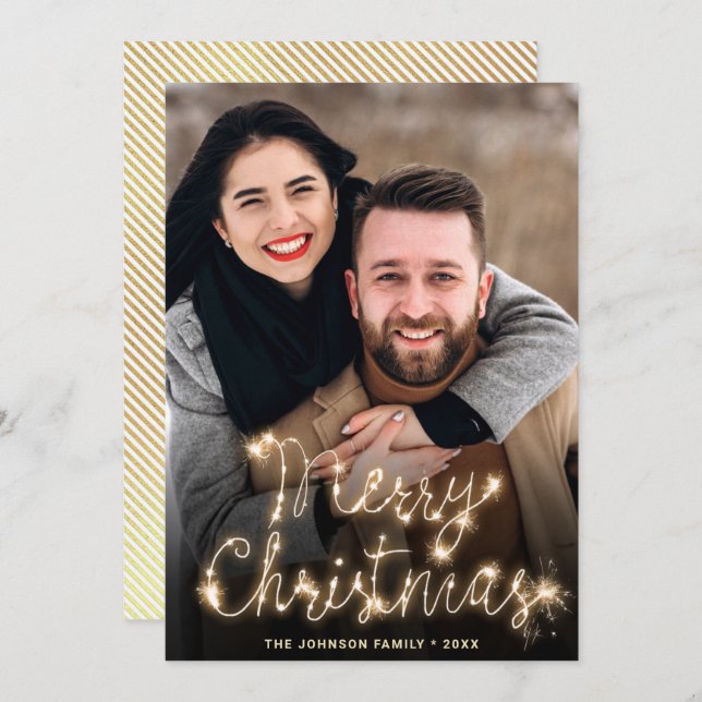 Modern Golden Christmas PHOTO Greeting Holiday Card (Front/Back)