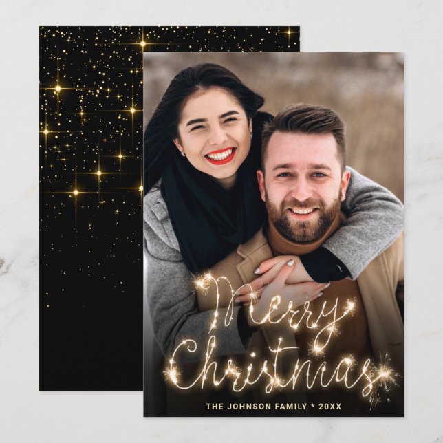 Modern Golden Christmas PHOTO Greeting Holiday Card (Front/Back)