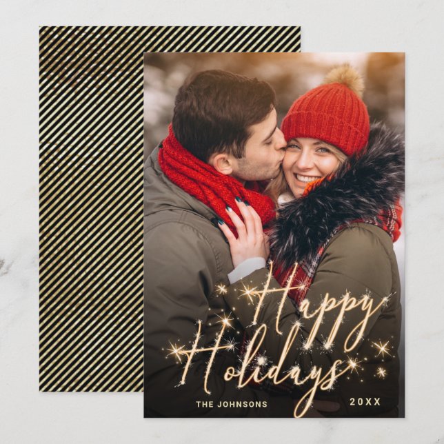 Modern Golden Christmas PHOTO Greeting Holiday Card (Front/Back)