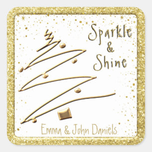 Modern, Golden Christmas Stickers, Name, Square Sticker