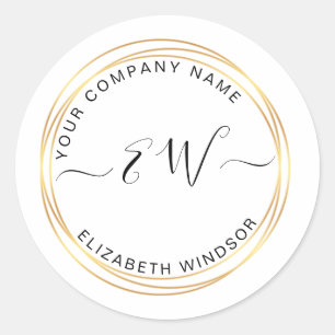 Modern golden circle monogram logo classic round sticker